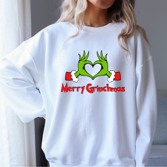 Merry Grinchmas Holiday Christmas Sweater Crewneck White Unisex Sizes NWT - Picture 2 of 2
